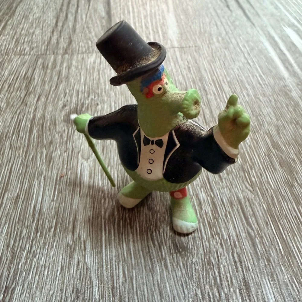 Vintage Green Creature PVC Figure Top Hat Tuxedo Cane Collectible Toy 2.75 Inch
